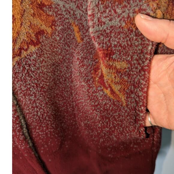 Vintage Denali Reversible Fleece  Coat Leaf Pattern Grey Red Size Small - Picture 6 of 12